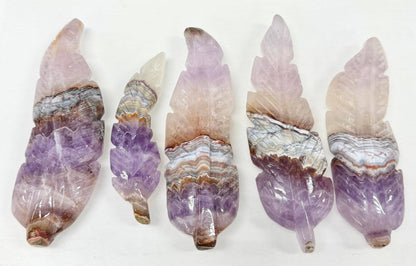 Natural Amethyst Lace Agate Feather Carving