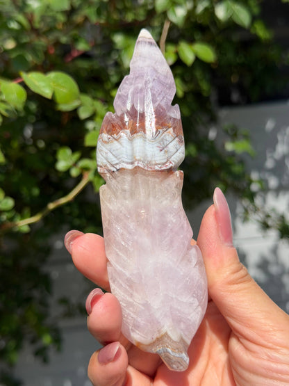 Natural Amethyst Lace Agate Feather Carving