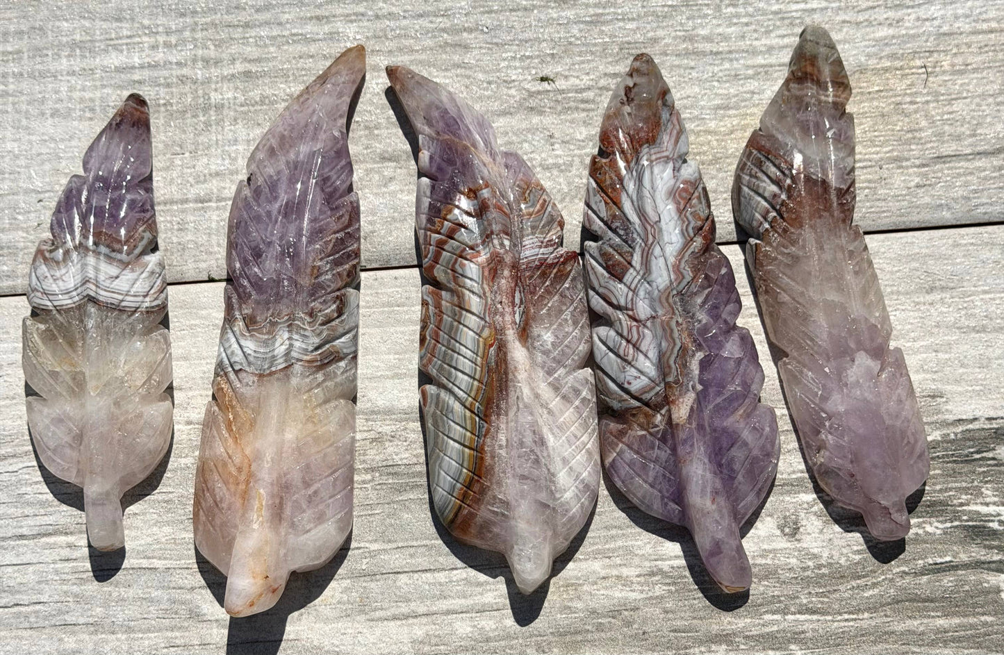 Natural Amethyst Lace Agate Feather Carving